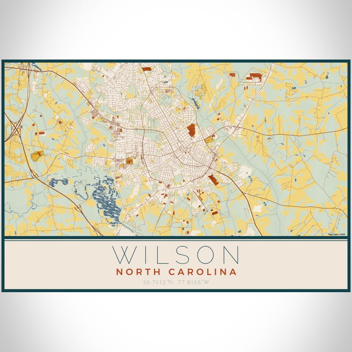 Wilson North Carolina Map Print Landscape Orientation in Woodblock Style With Shaded Background