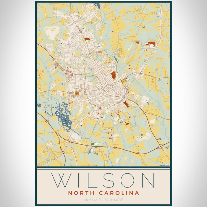 Wilson North Carolina Map Print Portrait Orientation in Woodblock Style With Shaded Background