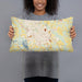 Person holding 20x12 Custom Wilson North Carolina Map Throw Pillow in Woodblock