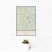 12x18 Wimberley Texas Map Print Portrait Orientation in Woodblock Style With Small Cactus Plant in White Planter