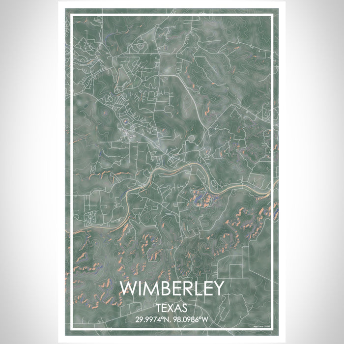 Wimberley Texas Map Print Portrait Orientation in Afternoon Style With Shaded Background