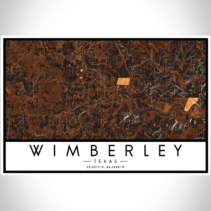 Wimberley Texas Map Print Landscape Orientation in Ember Style With Shaded Background