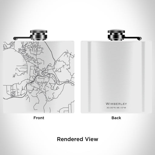 Rendered View of Wimberley Texas Map Engraving on 6oz Stainless Steel Flask in White