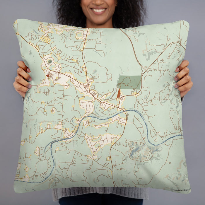Person holding 22x22 Custom Wimberley Texas Map Throw Pillow in Woodblock