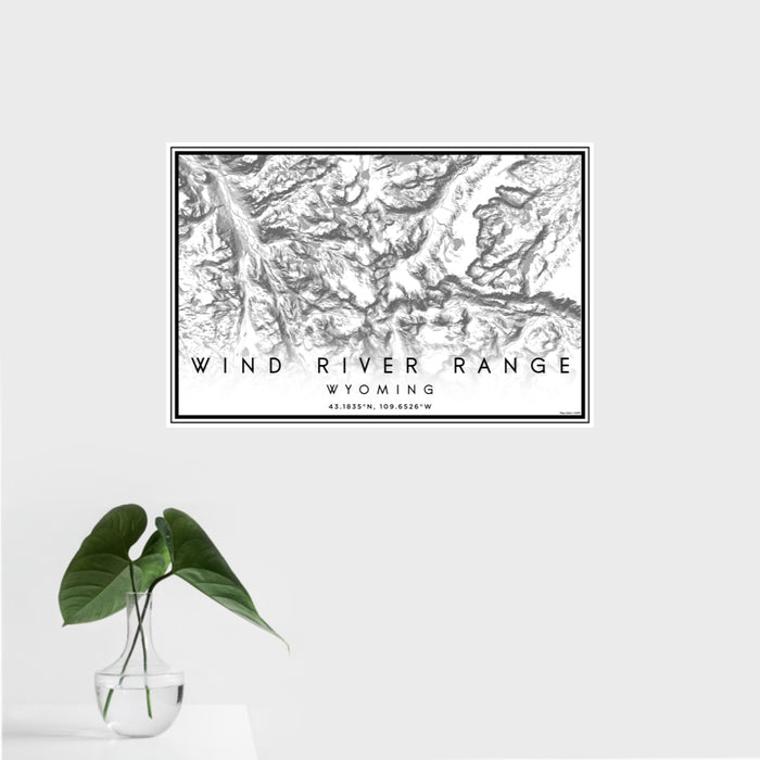 16x24 Wind River Range Wyoming Map Print Landscape Orientation in Classic Style With Tropical Plant Leaves in Water