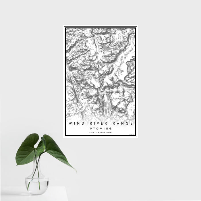 16x24 Wind River Range Wyoming Map Print Portrait Orientation in Classic Style With Tropical Plant Leaves in Water