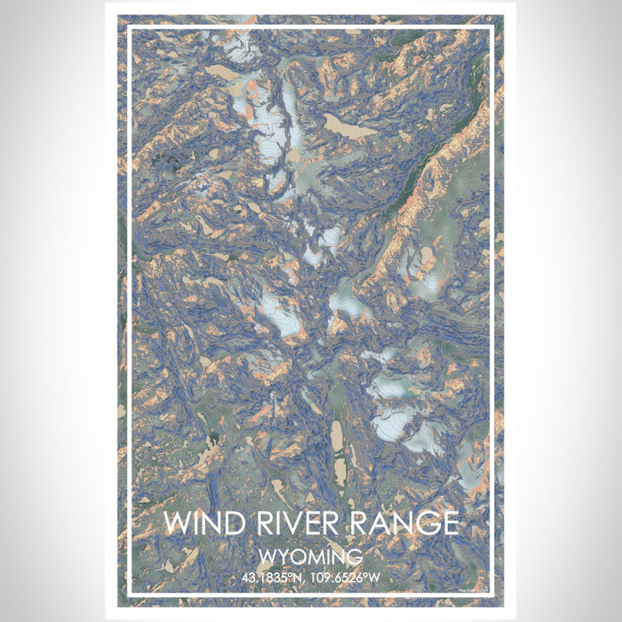 Wind River Range Wyoming Map Print Portrait Orientation in Afternoon Style With Shaded Background