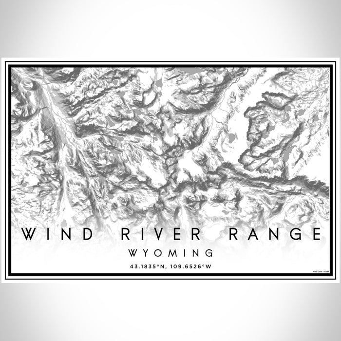 Wind River Range Wyoming Map Print Landscape Orientation in Classic Style With Shaded Background