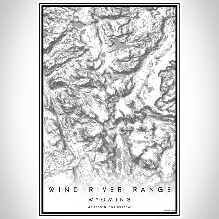 Wind River Range Wyoming Map Print Portrait Orientation in Classic Style With Shaded Background
