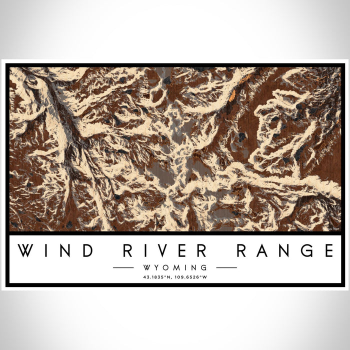 Wind River Range Wyoming Map Print Landscape Orientation in Ember Style With Shaded Background