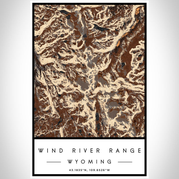 Wind River Range Wyoming Map Print Portrait Orientation in Ember Style With Shaded Background