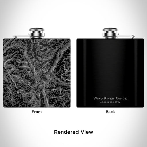 Rendered View of Wind River Range Wyoming Map Engraving on 6oz Stainless Steel Flask in Black