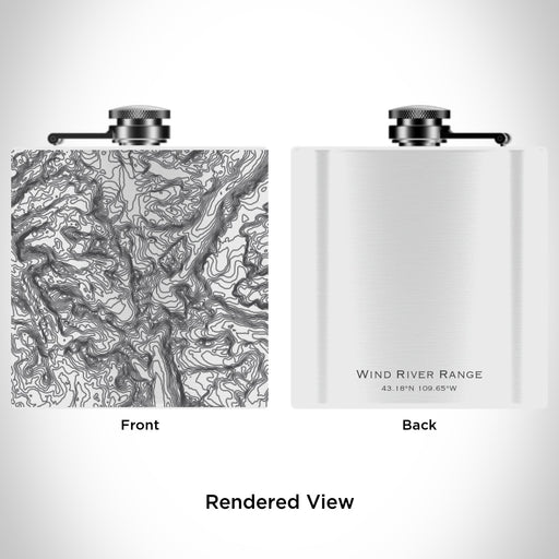 Rendered View of Wind River Range Wyoming Map Engraving on 6oz Stainless Steel Flask in White