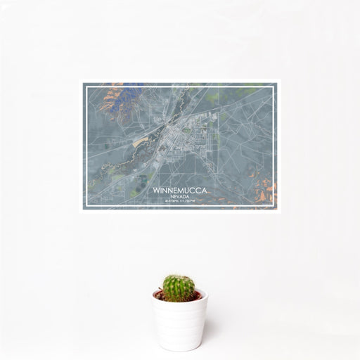 12x18 Winnemucca Nevada Map Print Landscape Orientation in Afternoon Style With Small Cactus Plant in White Planter