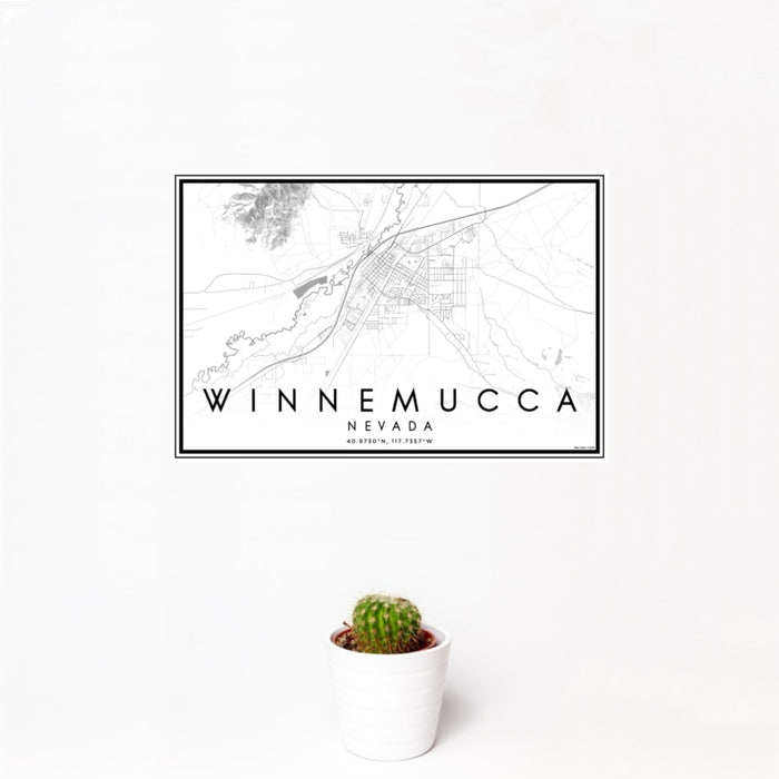 12x18 Winnemucca Nevada Map Print Landscape Orientation in Classic Style With Small Cactus Plant in White Planter