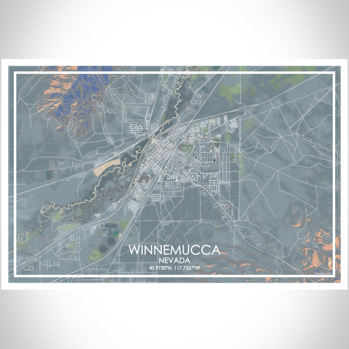 Winnemucca Nevada Map Print Landscape Orientation in Afternoon Style With Shaded Background