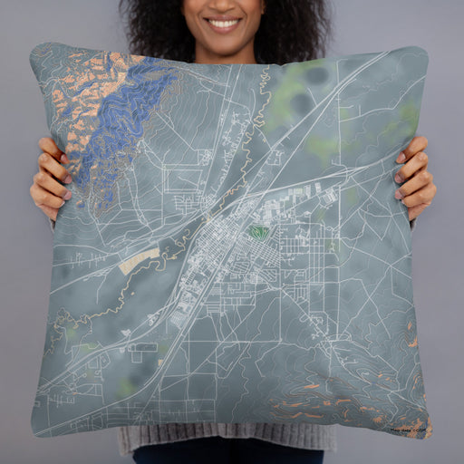 Person holding 22x22 Custom Winnemucca Nevada Map Throw Pillow in Afternoon