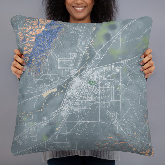 Person holding 22x22 Custom Winnemucca Nevada Map Throw Pillow in Afternoon
