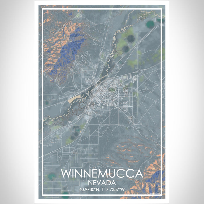 Winnemucca Nevada Map Print Portrait Orientation in Afternoon Style With Shaded Background