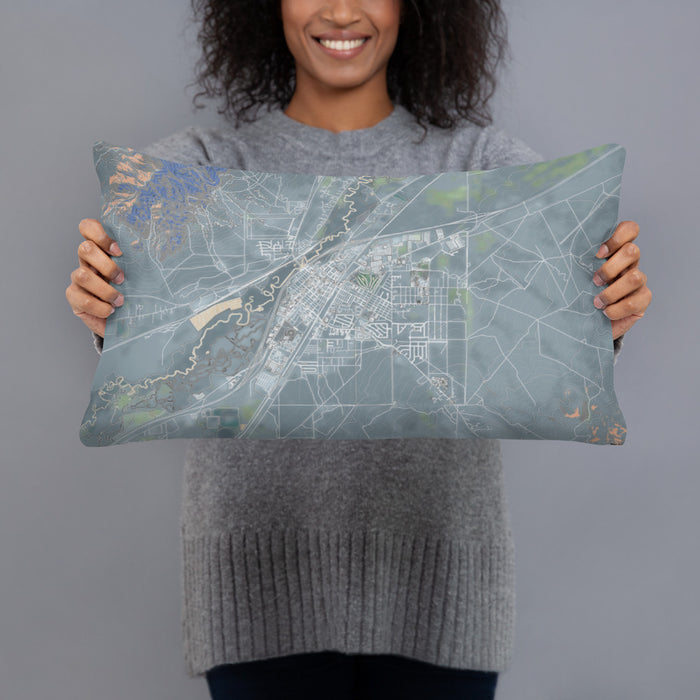 Person holding 20x12 Custom Winnemucca Nevada Map Throw Pillow in Afternoon