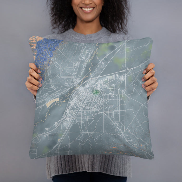 Person holding 18x18 Custom Winnemucca Nevada Map Throw Pillow in Afternoon