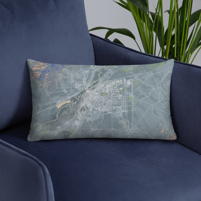 Custom Winnemucca Nevada Map Throw Pillow in Afternoon on Blue Colored Chair