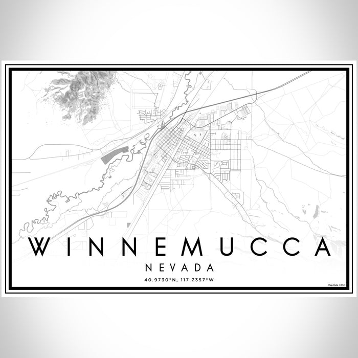 Winnemucca Nevada Map Print Landscape Orientation in Classic Style With Shaded Background
