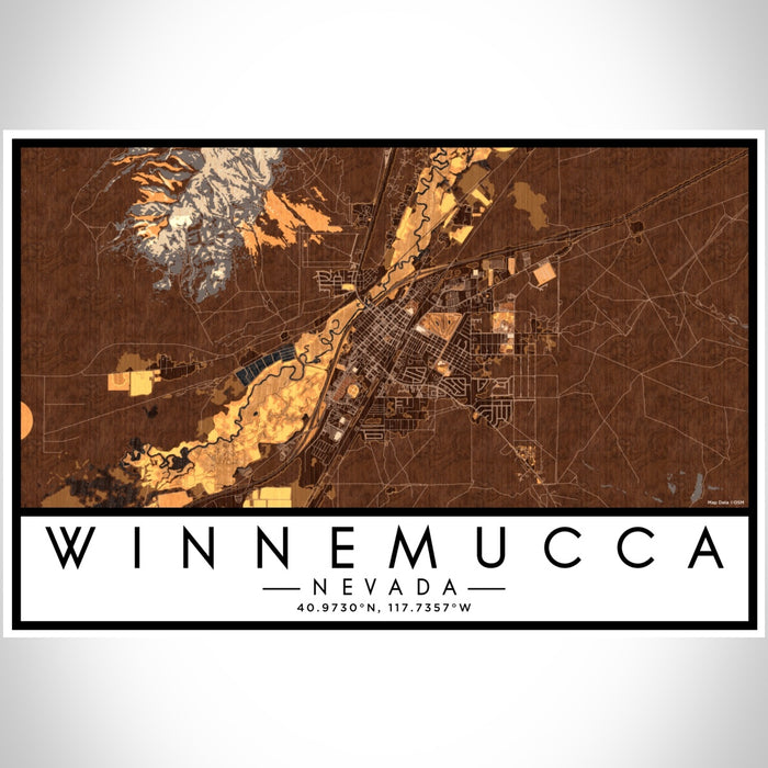 Winnemucca Nevada Map Print Landscape Orientation in Ember Style With Shaded Background