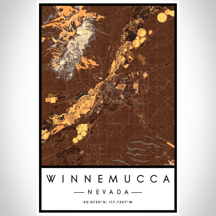 Winnemucca Nevada Map Print Portrait Orientation in Ember Style With Shaded Background