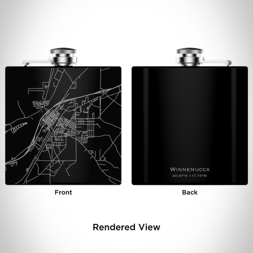 Rendered View of Winnemucca Nevada Map Engraving on 6oz Stainless Steel Flask in Black