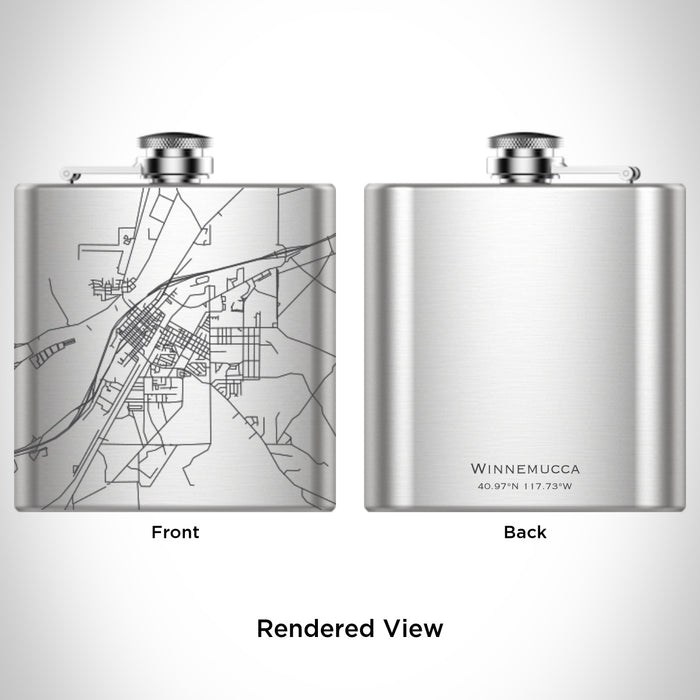 Rendered View of Winnemucca Nevada Map Engraving on 6oz Stainless Steel Flask