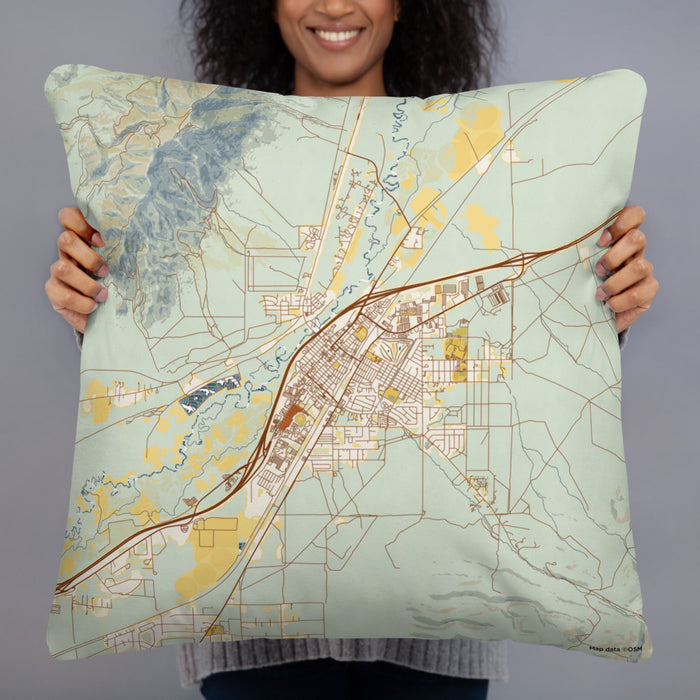 Person holding 22x22 Custom Winnemucca Nevada Map Throw Pillow in Woodblock