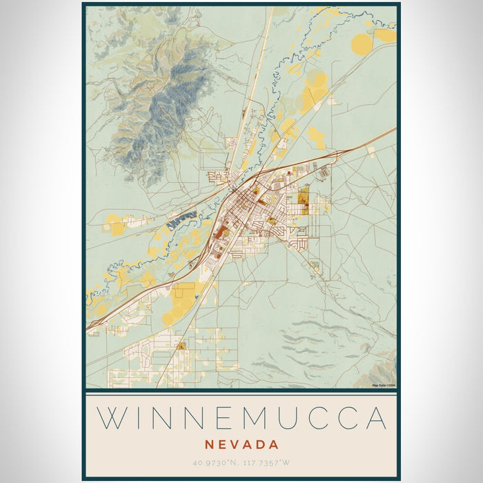 Winnemucca Nevada Map Print Portrait Orientation in Woodblock Style With Shaded Background