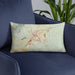 Custom Winnemucca Nevada Map Throw Pillow in Woodblock on Blue Colored Chair