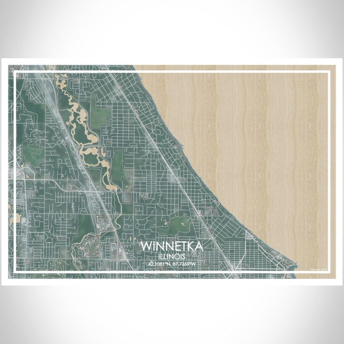 Winnetka Illinois Map Print Landscape Orientation in Afternoon Style With Shaded Background