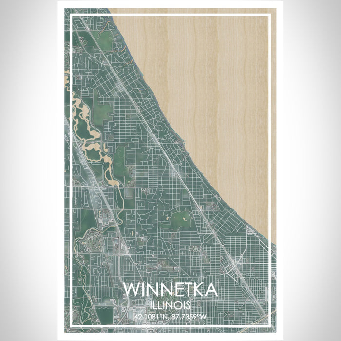 Winnetka Illinois Map Print Portrait Orientation in Afternoon Style With Shaded Background