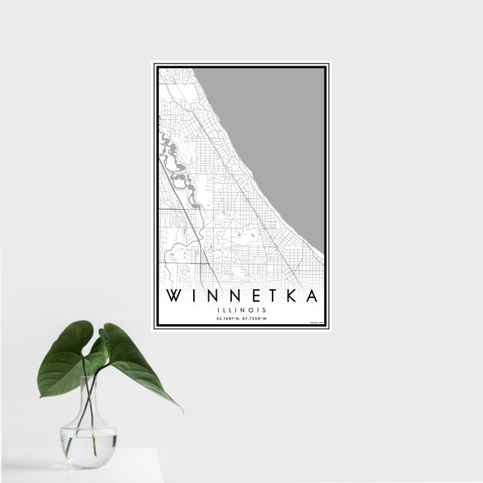 16x24 Winnetka Illinois Map Print Portrait Orientation in Classic Style With Tropical Plant Leaves in Water