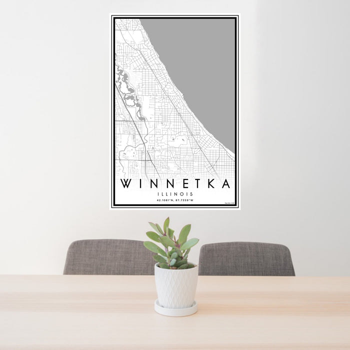 24x36 Winnetka Illinois Map Print Portrait Orientation in Classic Style Behind 2 Chairs Table and Potted Plant