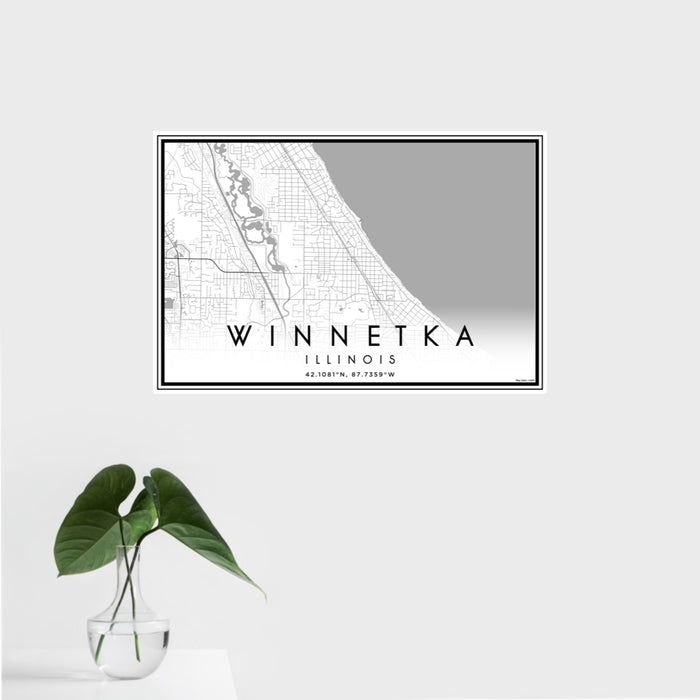 16x24 Winnetka Illinois Map Print Landscape Orientation in Classic Style With Tropical Plant Leaves in Water