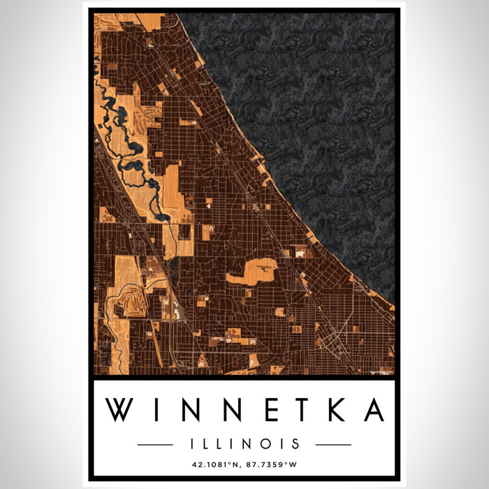 Winnetka Illinois Map Print Portrait Orientation in Ember Style With Shaded Background