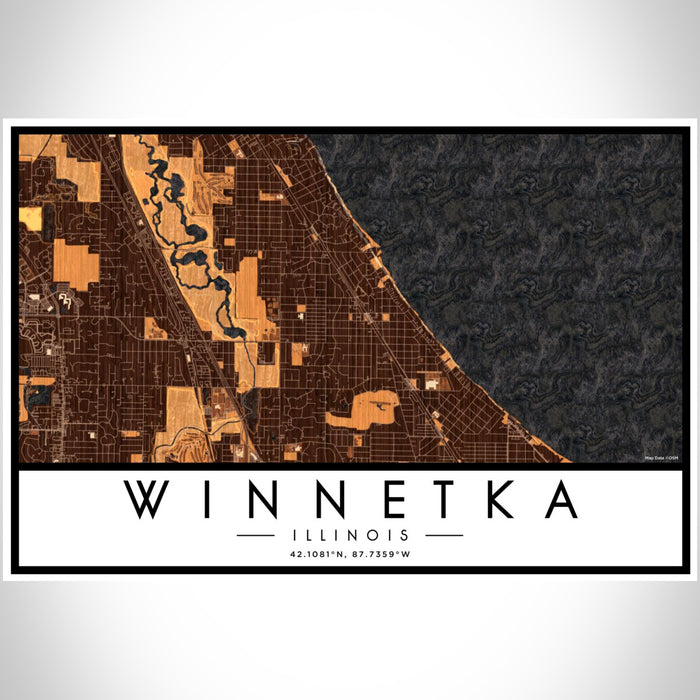 Winnetka Illinois Map Print Landscape Orientation in Ember Style With Shaded Background