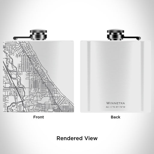 Rendered View of Winnetka Illinois Map Engraving on 6oz Stainless Steel Flask in White