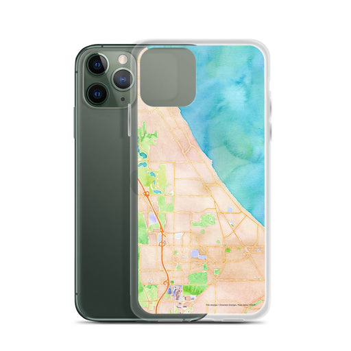 Custom Winnetka Illinois Map Phone Case in Watercolor on Table with Laptop and Plant