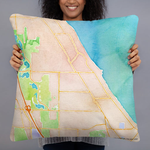 Person holding 22x22 Custom Winnetka Illinois Map Throw Pillow in Watercolor