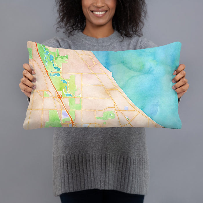 Person holding 20x12 Custom Winnetka Illinois Map Throw Pillow in Watercolor