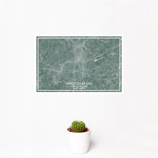 12x18 Winston-Salem North Carolina Map Print Landscape Orientation in Afternoon Style With Small Cactus Plant in White Planter
