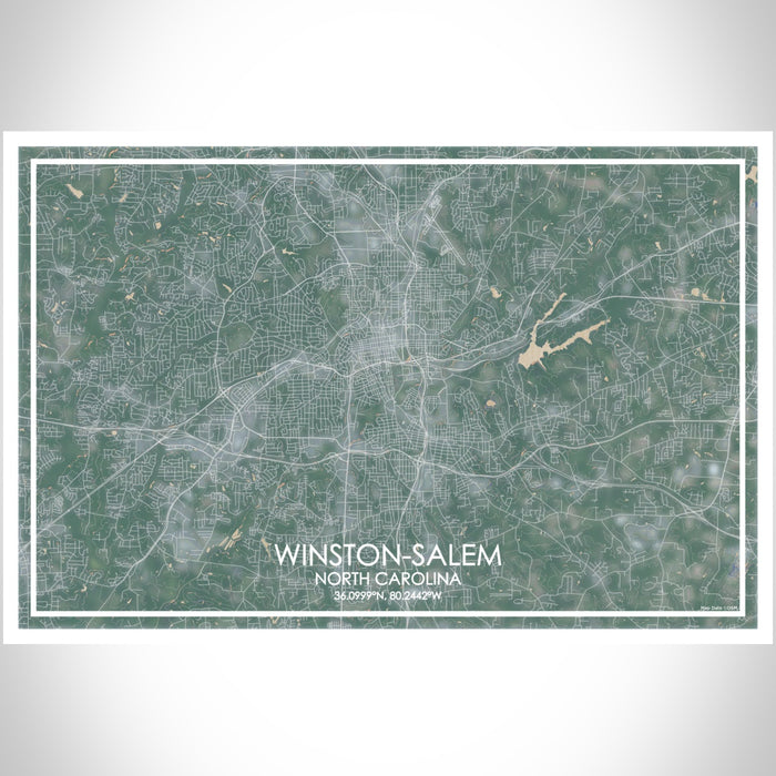Winston-Salem North Carolina Map Print Landscape Orientation in Afternoon Style With Shaded Background