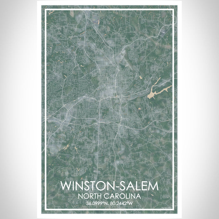Winston-Salem North Carolina Map Print Portrait Orientation in Afternoon Style With Shaded Background