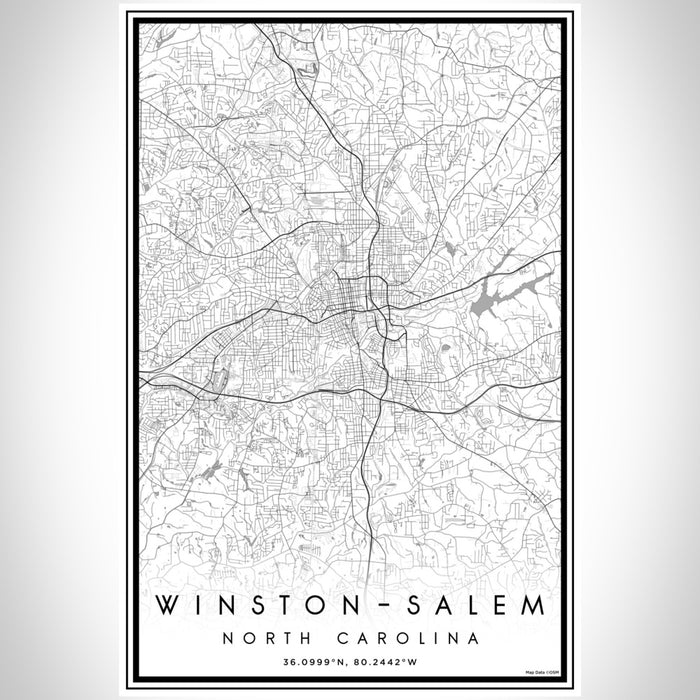 Winston-Salem North Carolina Map Print Portrait Orientation in Classic Style With Shaded Background