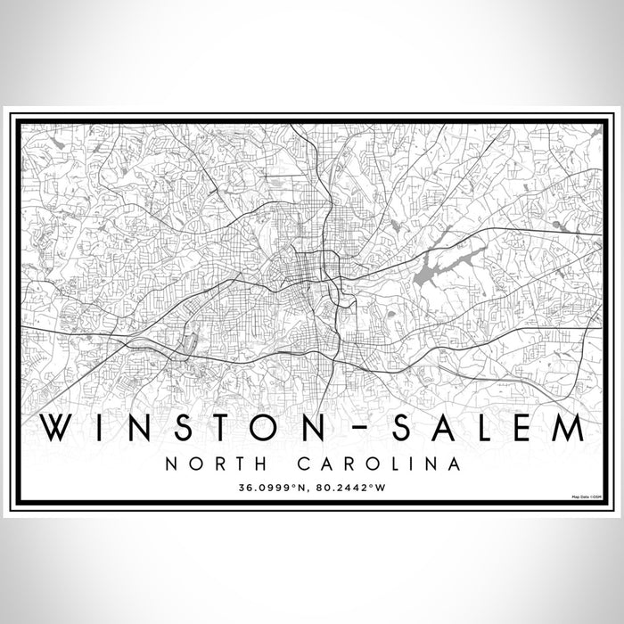 Winston-Salem North Carolina Map Print Landscape Orientation in Classic Style With Shaded Background